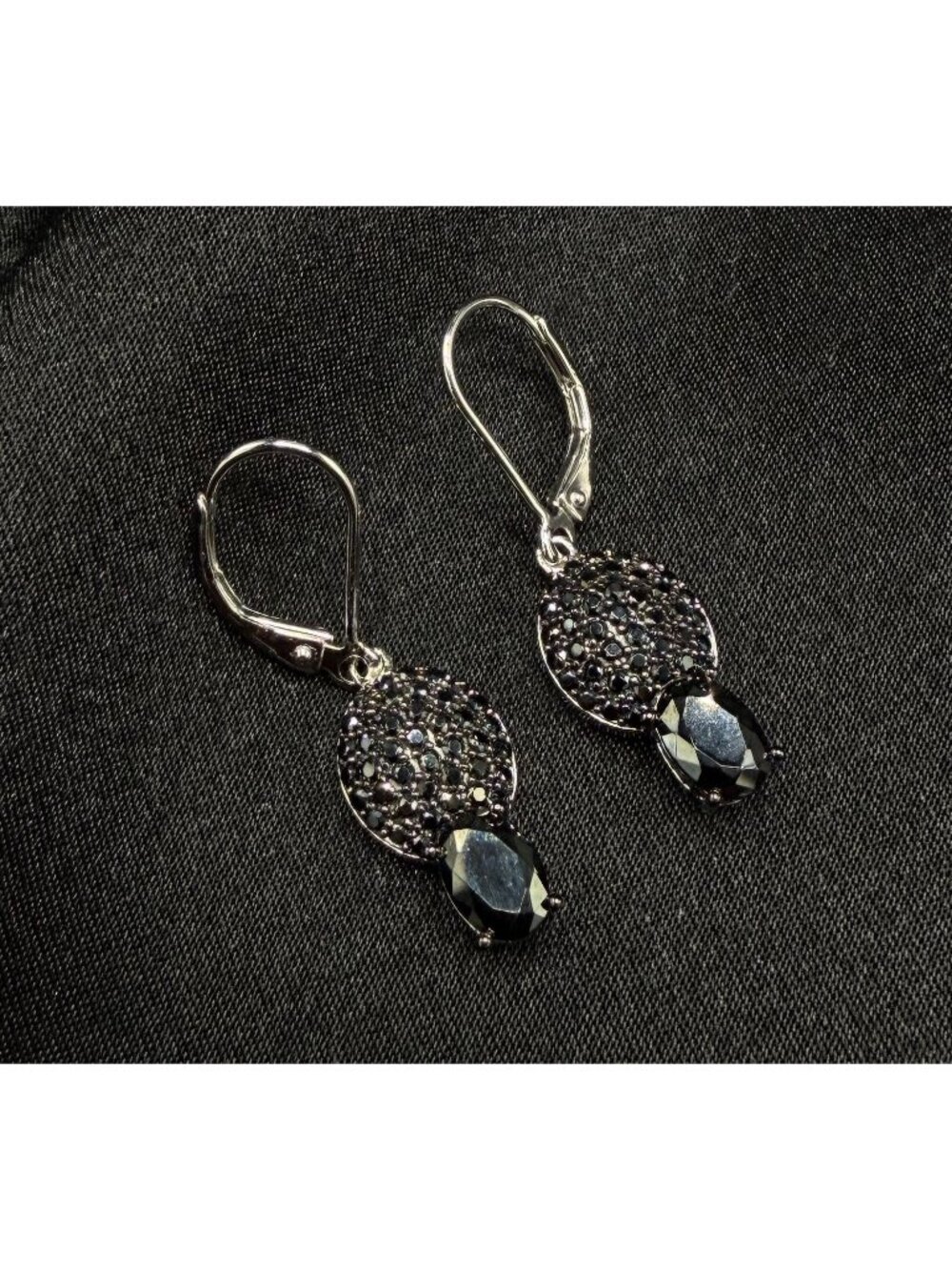 925 Sterling Silver Onyx Drop DK Signed Earrings